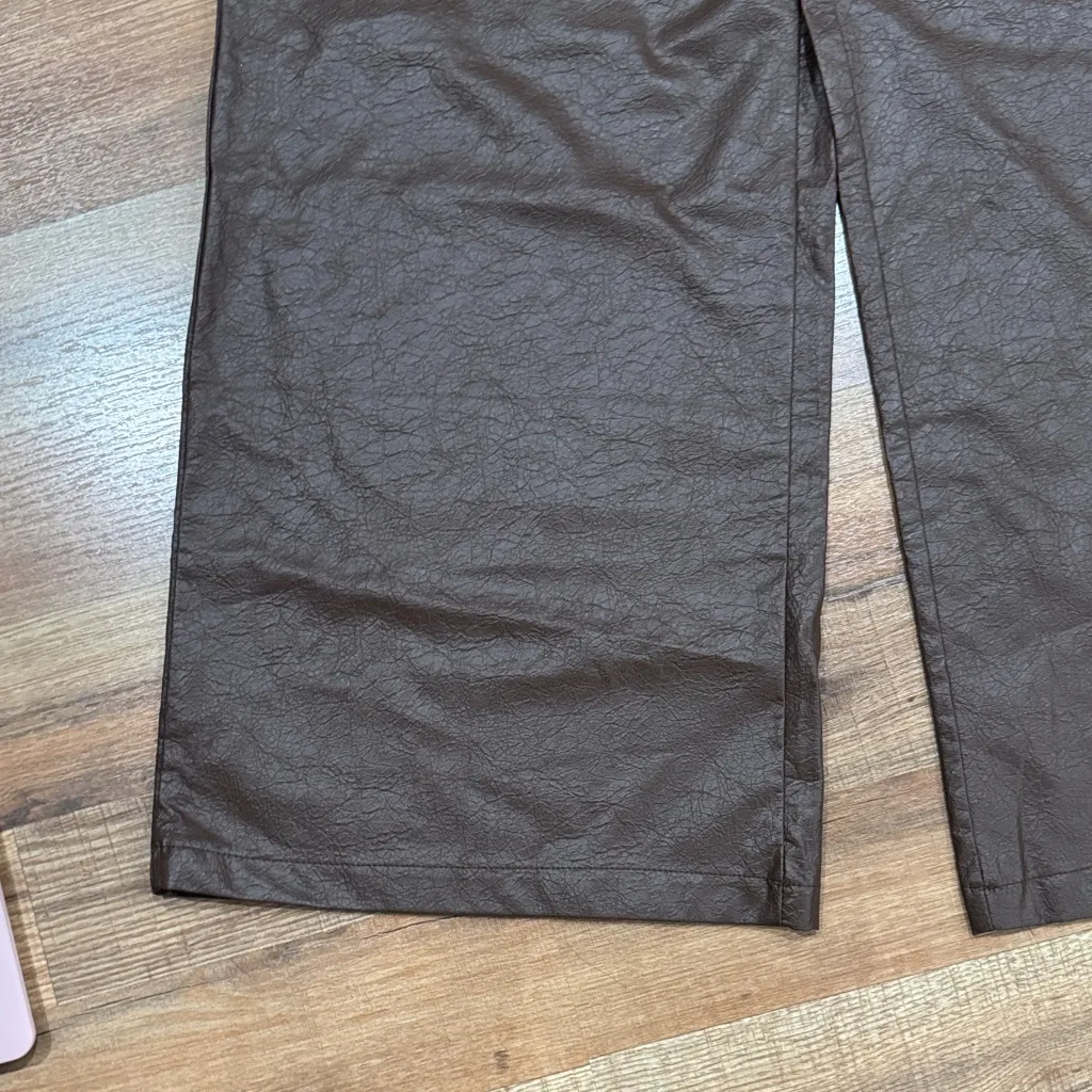 Wide Leg Brown Faux Leather pants Size M - Image 4