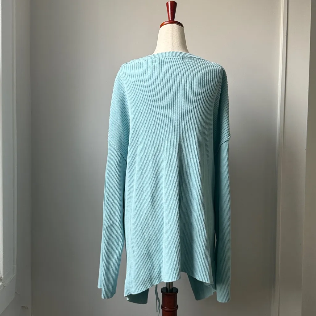 Free People Light Blue Crew Neck Ribbed Sweater Brig Oversized Pullover - Image 4