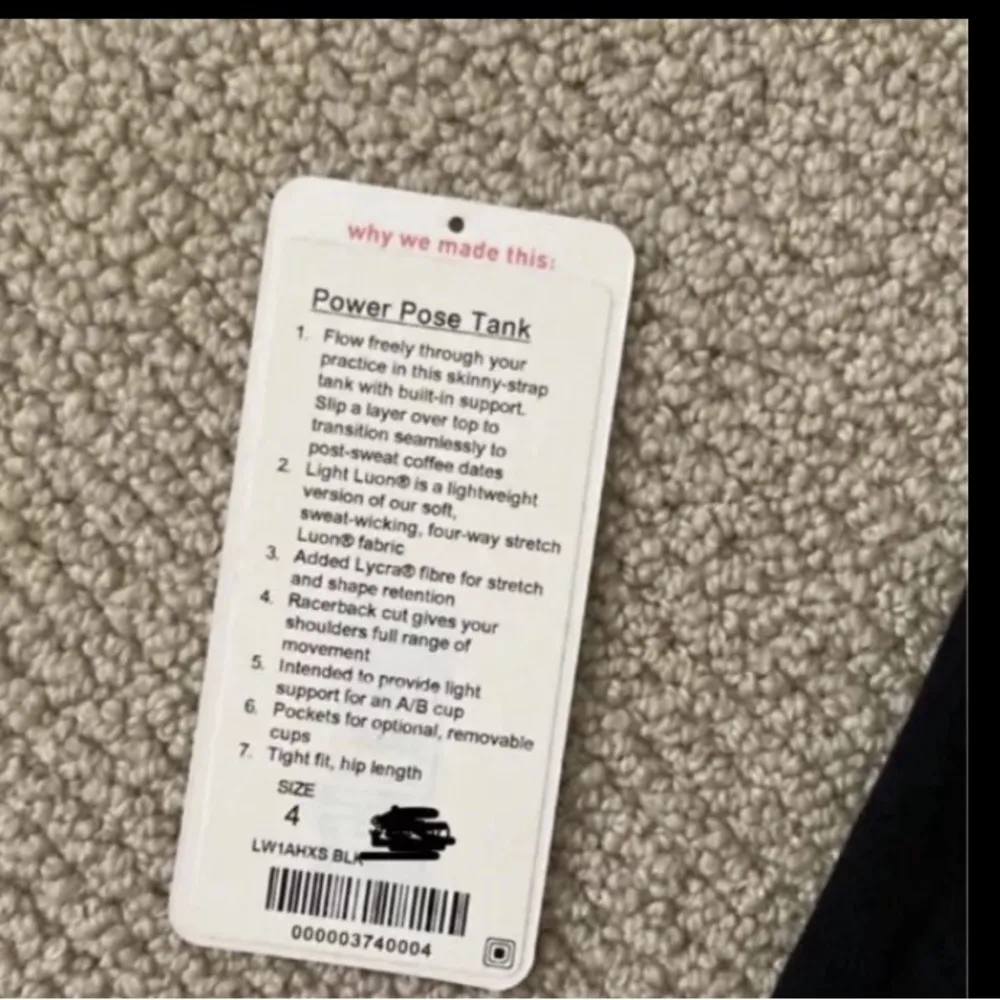 LULULEMON Power Pose Tank Top with Shelf Bra Black A/B Cup Luon Size 4 EUC - Image 7