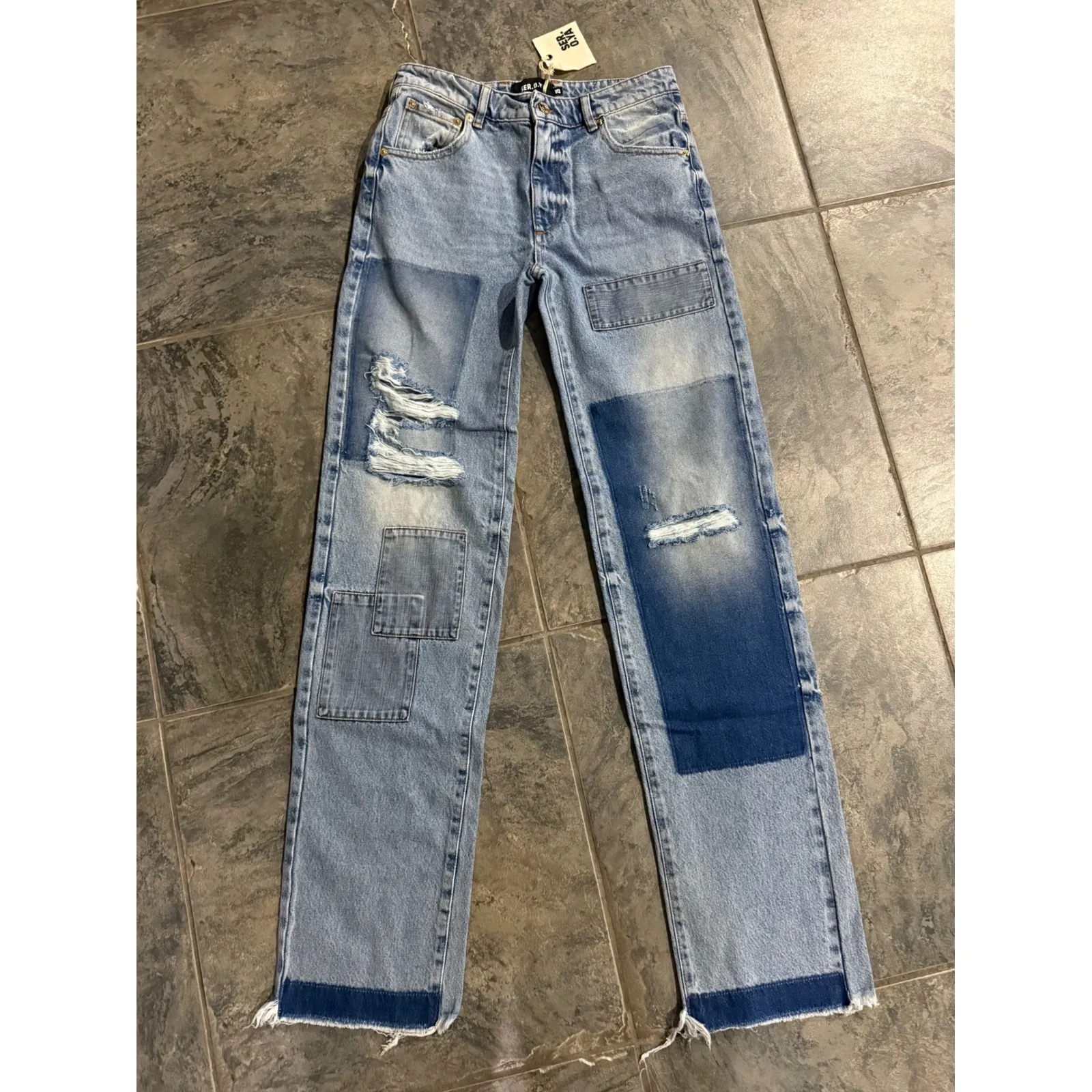 NWT SER.O.YA Heidi Straight Leg‎ Patch Jean Sz 25 $370 Blue - Image 8