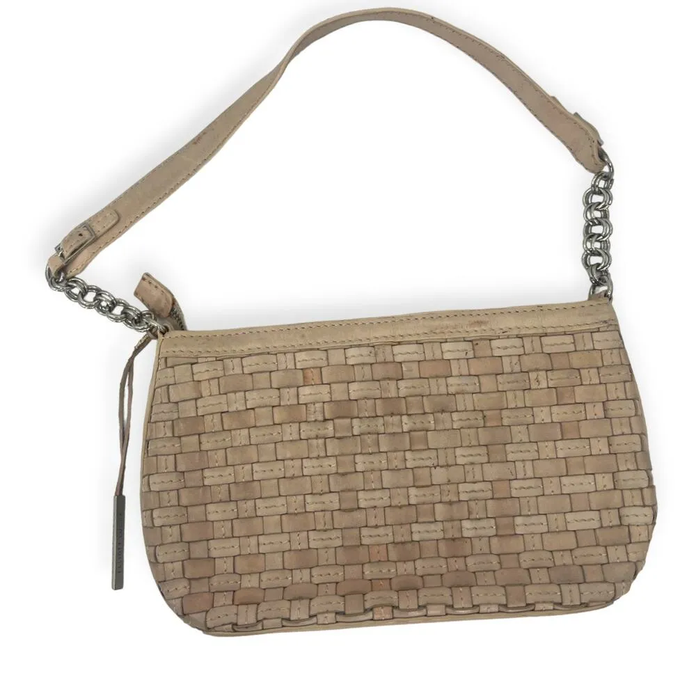 Elliot Luca Anthroplogie Woven Leather Beige Purse Shoulder Bag Small Chain - Image 4
