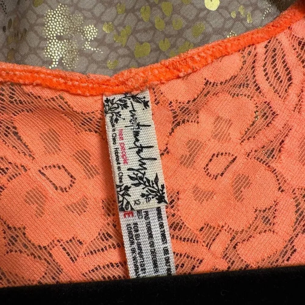 Free People Neon Orange Lace Galloon Racerback Bralette XS - Image 4