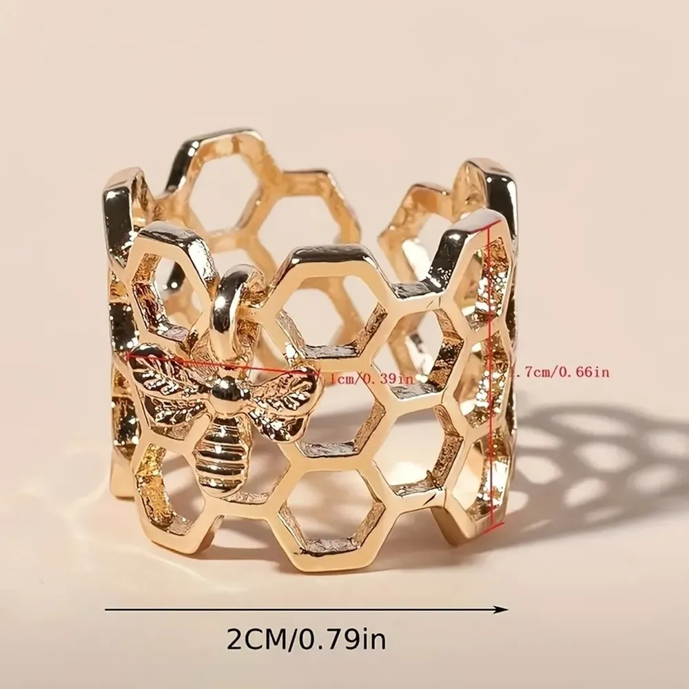 Boutique Adjustable Gold Honeycomb Bee Ring - Image 4