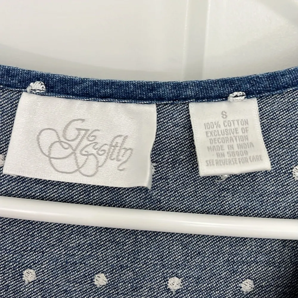 Vintage 90s GTG Small Blue Denim Midi Short Sleeve Momcore Dress w/Pockets - Image 8