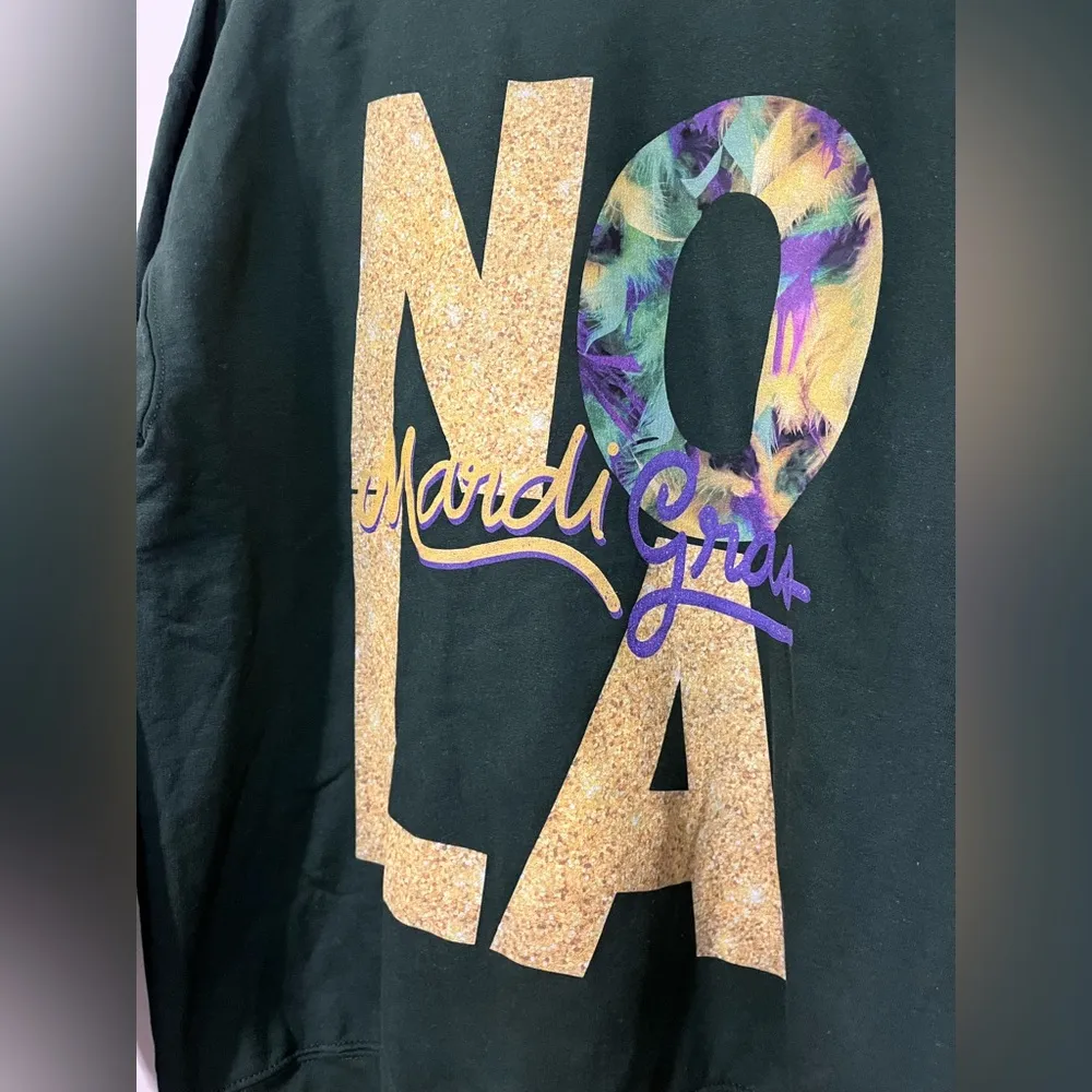 NOLA MARDI GRAS Crewneck Pullover Sweatshirt New Orleans Unisex Adult Sz L NWOT Green Size L - Image 2