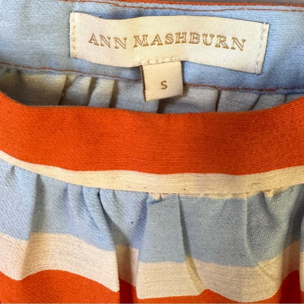 Ann Mashburn stripe Cotton Blend short cap sleeve smock midi Garden Dress Small - Image 6