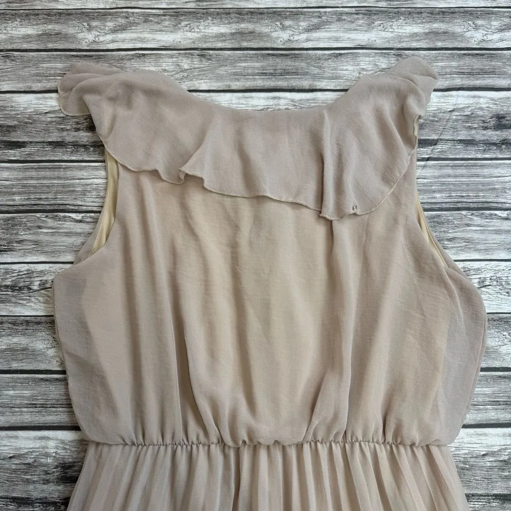 Vivayou Women's Maxi Dress Tan Beige Black Accordion Pleat L LG Large Ruffle - Image 6