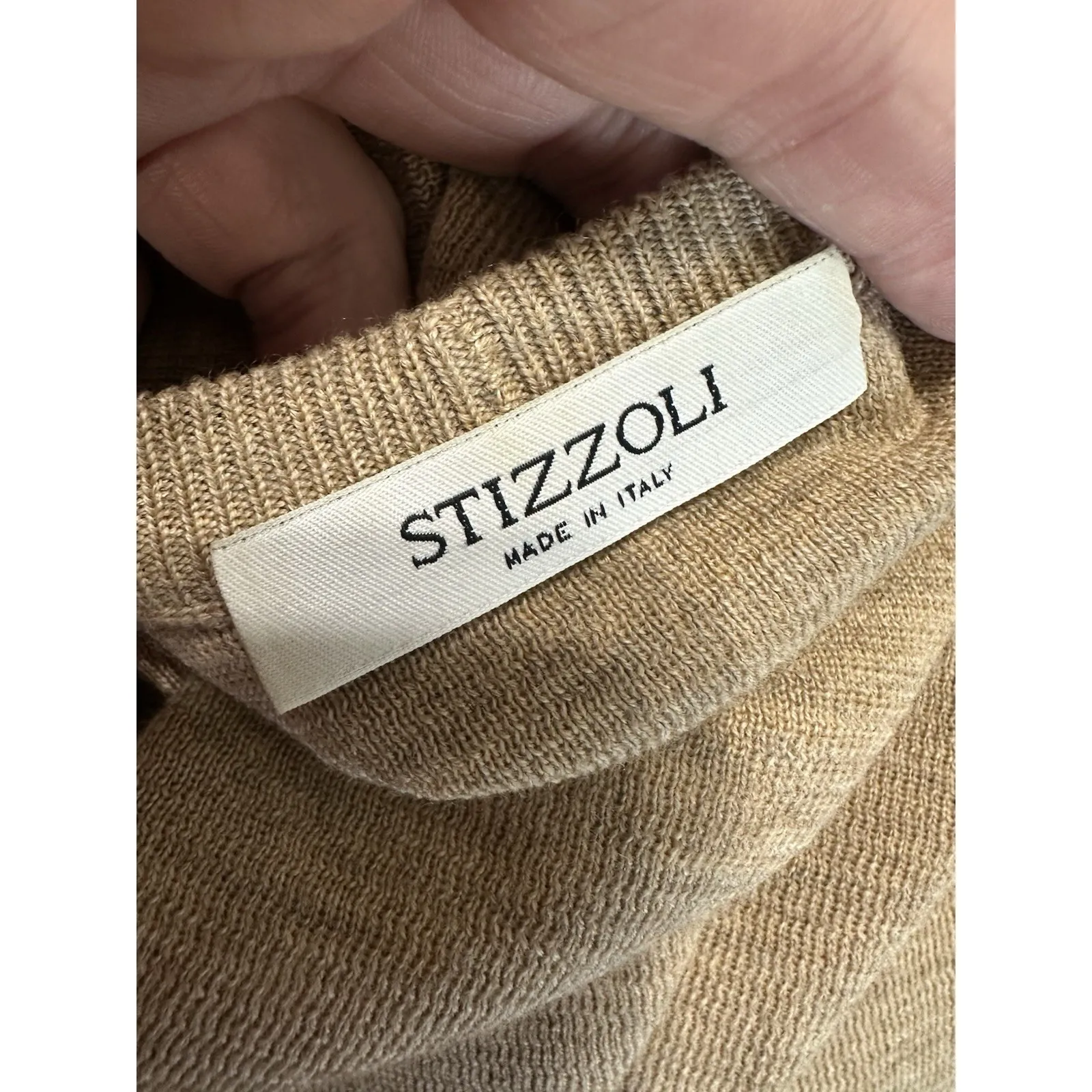 STIZZOLI 100% Wool Short Sleeve Knit Top Sweater Made in Italy EUC Size 10/12 Tan Size M - Image 5