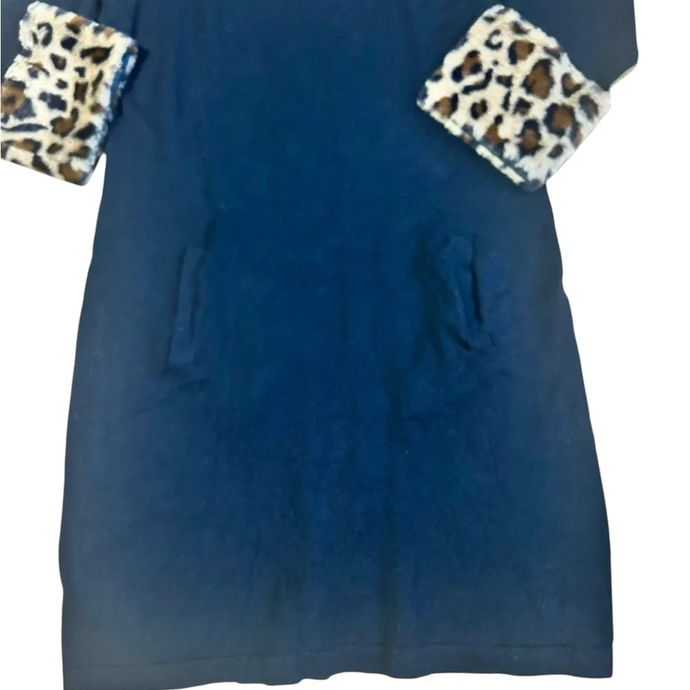 Tyler Boe Chelsey fur leopard print collar cashmere blend dress Size Large Black - Image 2