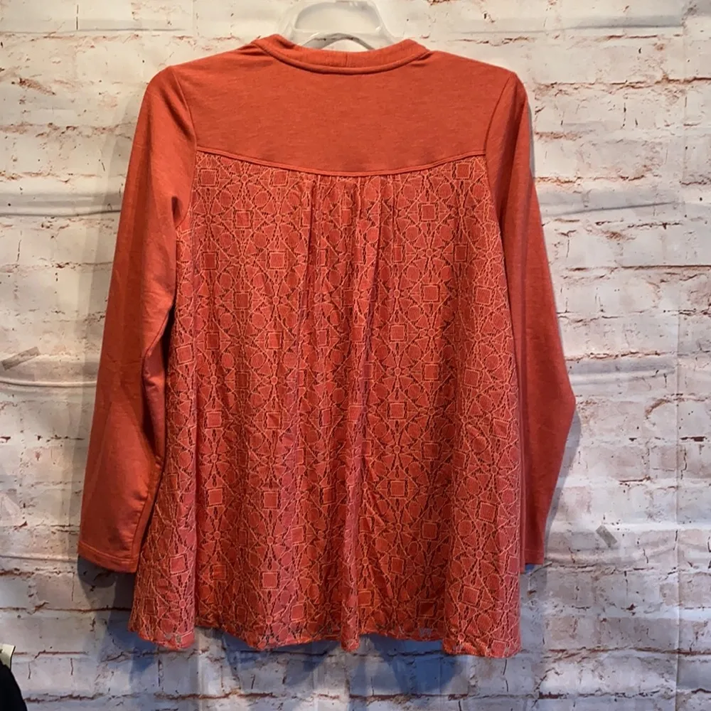 LOGO Lounge by Lori Goldstein Zip front cardigan lace back Medium coral full zip - Image 6