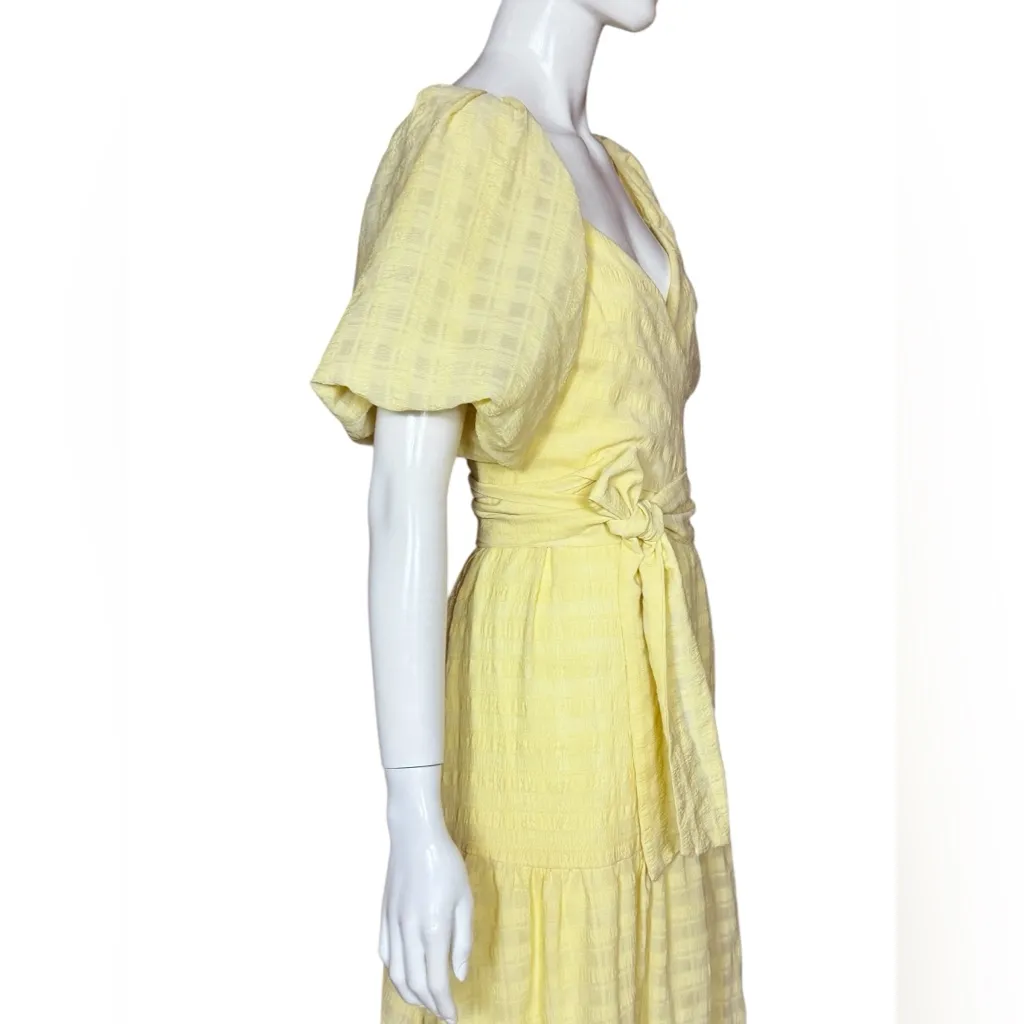 Astr Romano Bohemian Yellow Midi Dress with Puff Sleeves Size Large - Image 3