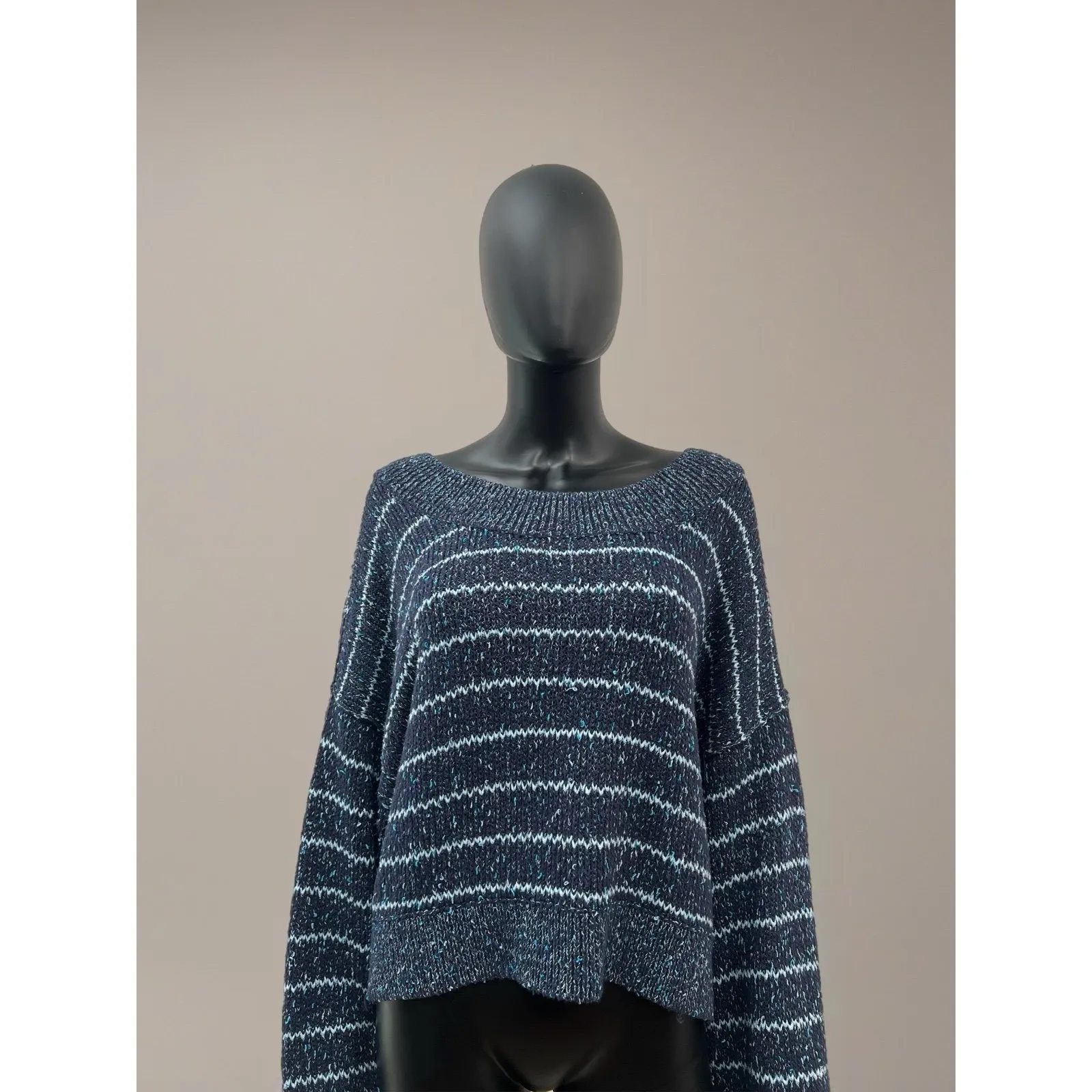 Free People Blue Striped‎ Chunky Knit Sweater Women's Size M Excellent - Image 2