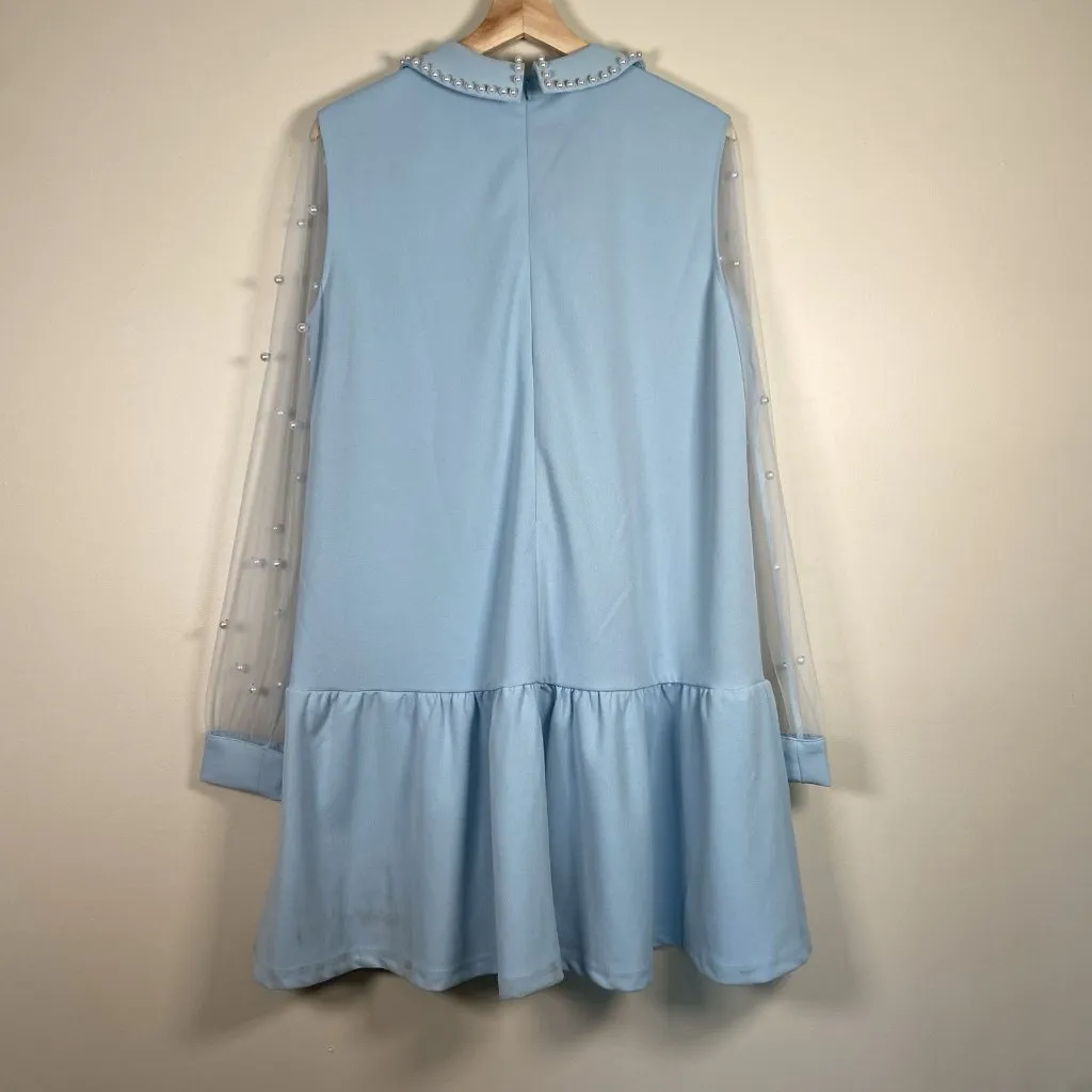 SSYS The Label The Stella Pearl Sleeve Dress In Pastel Blue Size L Party Holiday Size L - Image 8