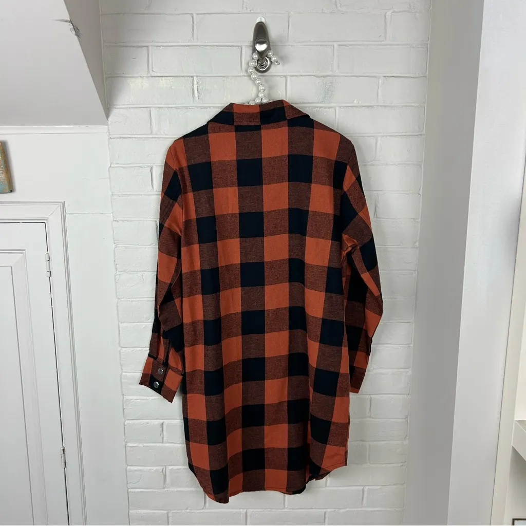 Checkered Plaid Snap Button Down Flannel Shirt Dress Size S - Image 9