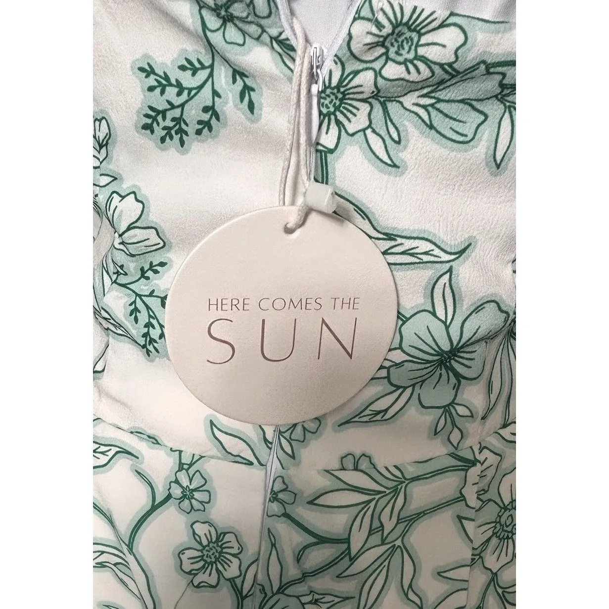 New Women’s Green White Fitted Strapless Floral Maxi Dress Leg Slit Vacay Sz M - Image 8