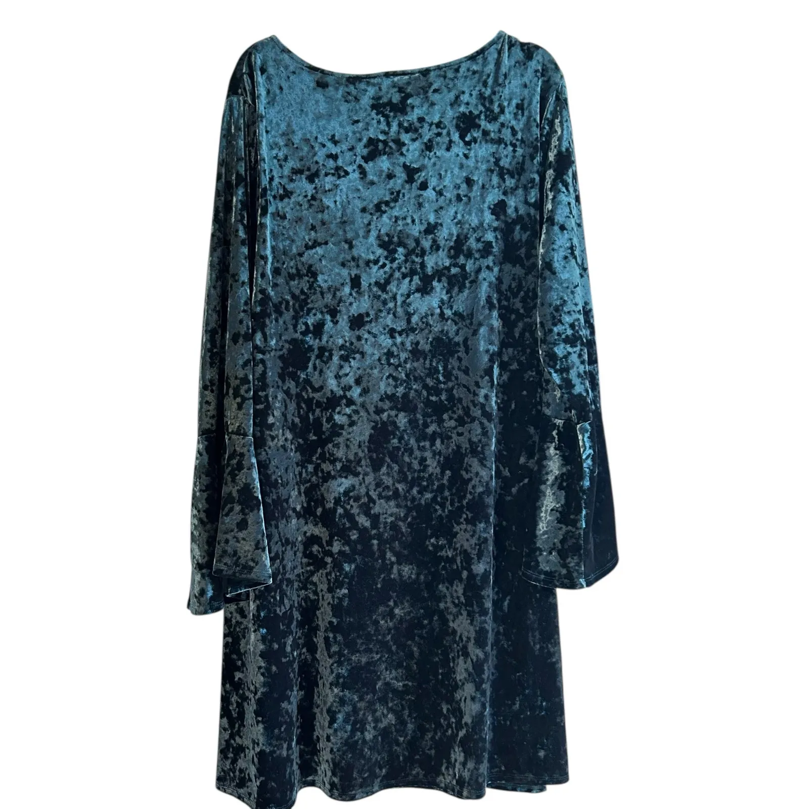 Velvet Tent Dress Green Blue SZ 22/24W Cato Long Bell Sleeve Boho Slinky Flowy - Image 5