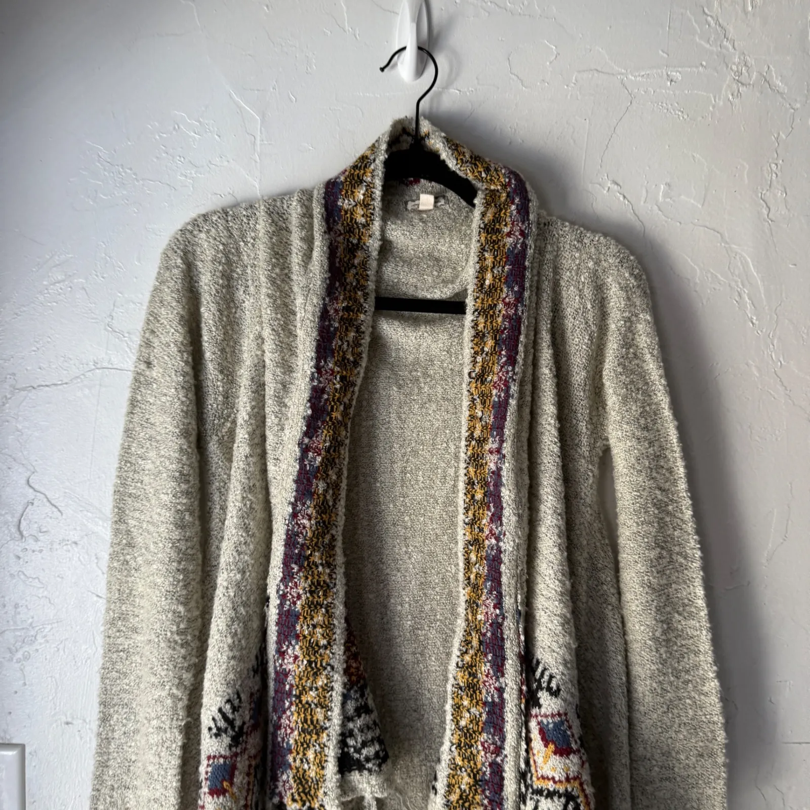 Eyeshadows Boho Geometric Fringe Kimono Cardigan Sweater Women's Small Western Gray - Image 2