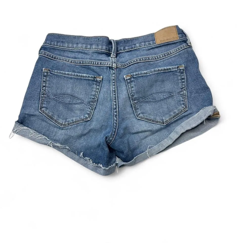 Abercrombie and Fitch Denim Jean Shorts 26 2 Women Blue Low Rise Distressed Rips - Image 2