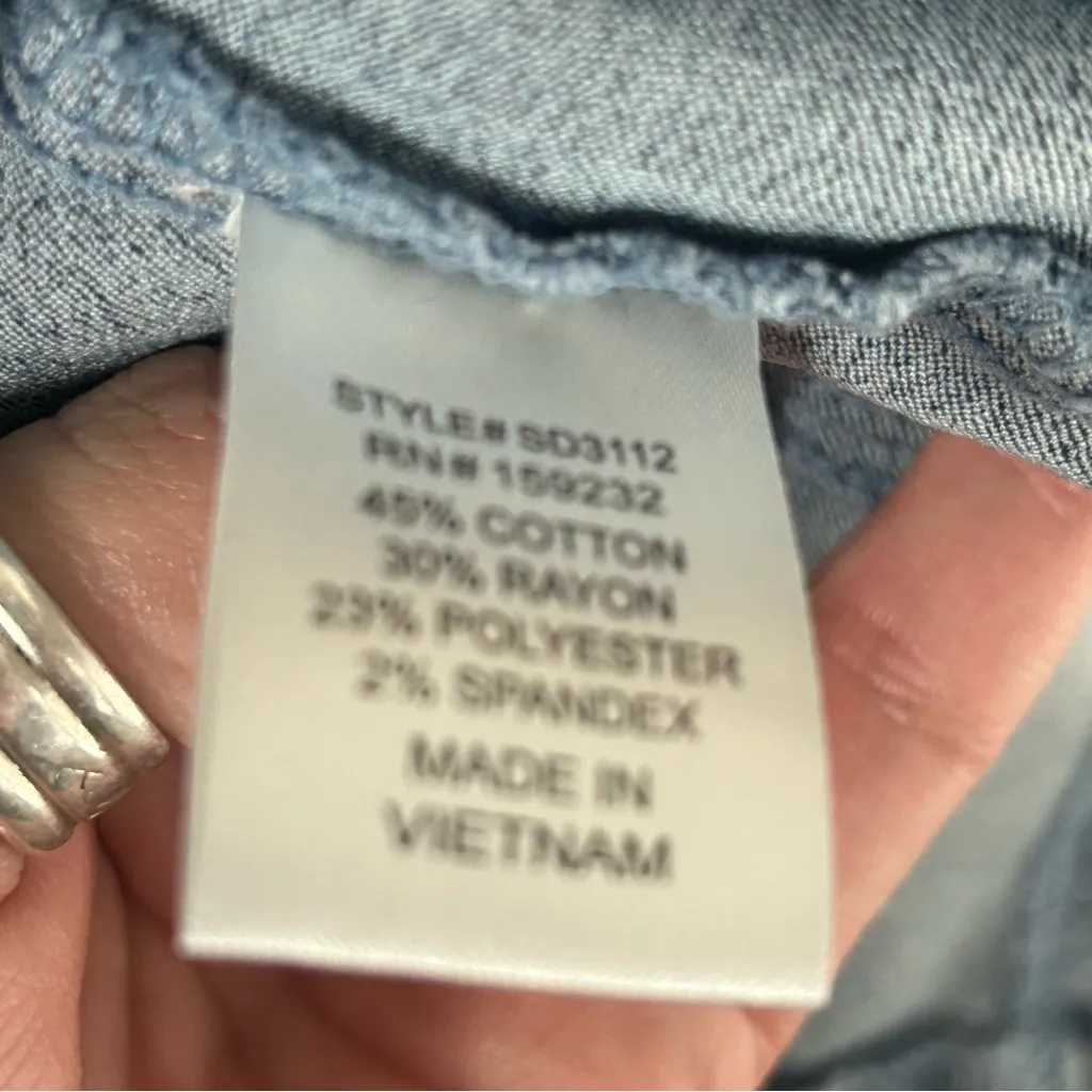 MELE E PERE | Acid Wash Denim Front Snap Puff Sleeve Stretchy Mini Dress Size S Blue - Image 4