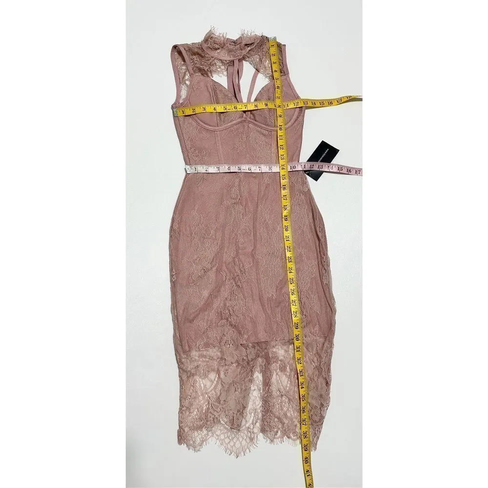 PoshShop Sheer Lace Sleeveless Sheath‎ Dress Caged Neck Blush Pink Extra Small Size XS - Image 3
