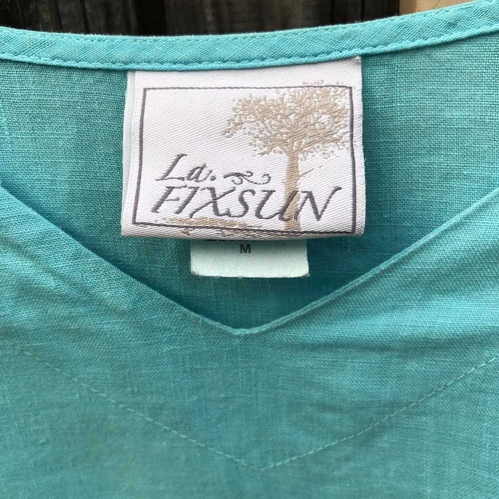 La Fixsun Linen V Neck Double Layer Lagenlook 100% linen Top Aqua Blue Size M Size M - Image 4