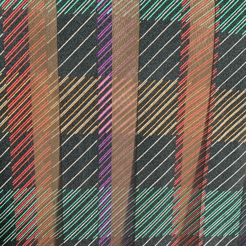 Vintage Notations Multicolor Plaid Blouse Satin Button Shoulder Long Sleeve Black Size 14 - Image 9