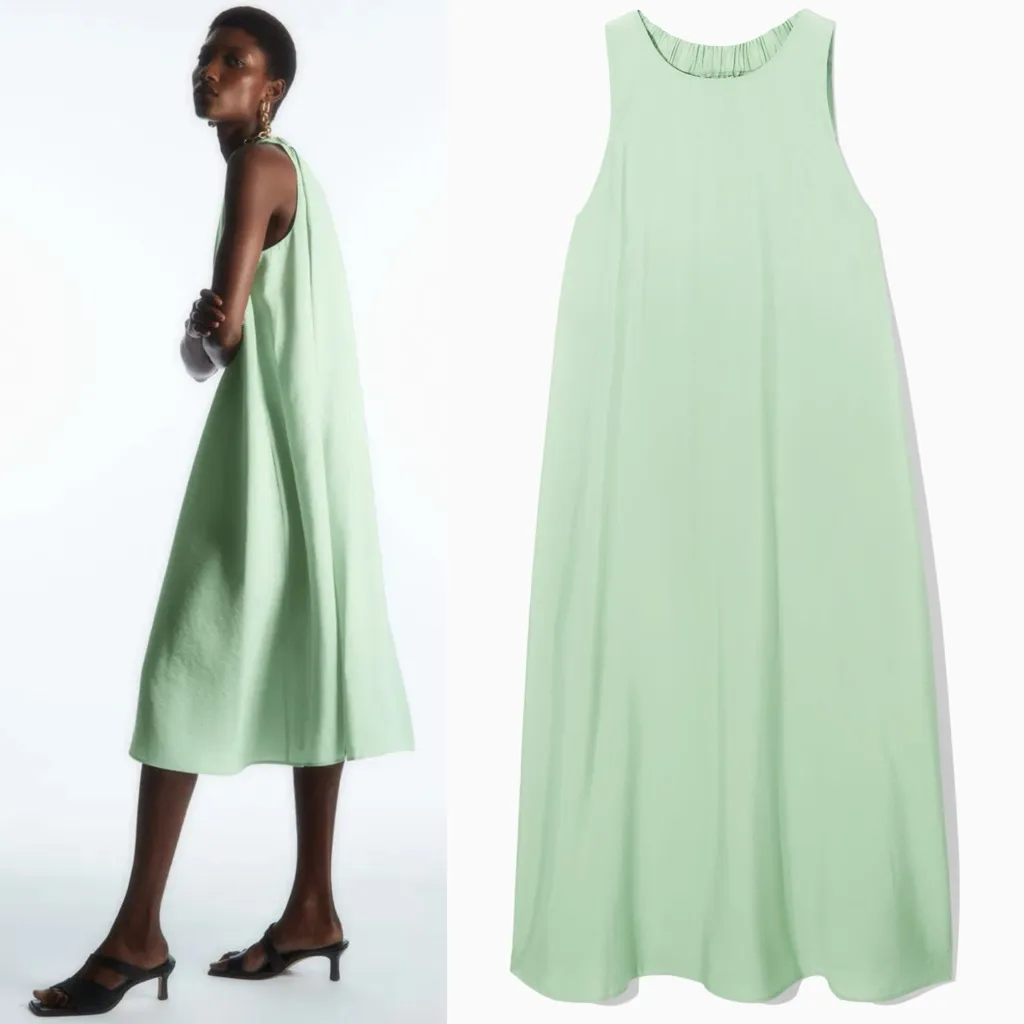 COS Light Green Racer-Neck Midi Dress Sleeveless A-Line Summer Minimalist Style - Image 3