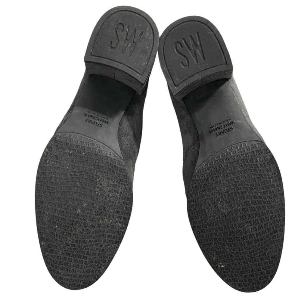 Stuart Weitzman Gray Suede Over-the-Knee Boots Sz 7 Almond Toe Block Heel Shoes‎ - Image 5