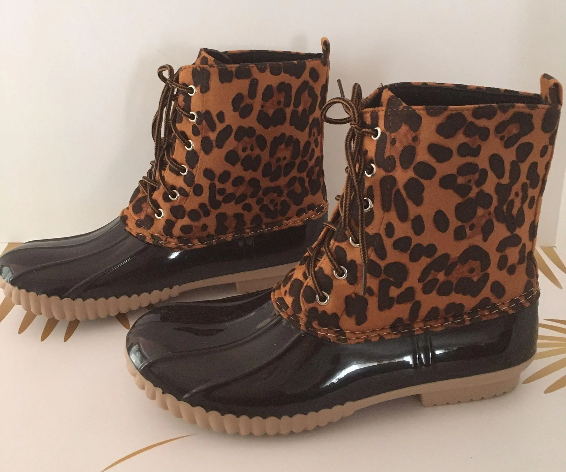 Leopard Print Duck Boots, Size 11 Brown - Image 2