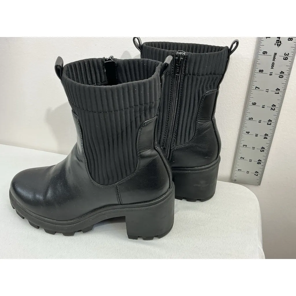 Womans Target Size 8.5 Black Zip Up Sock Chunky Ankle Boots - Image 4