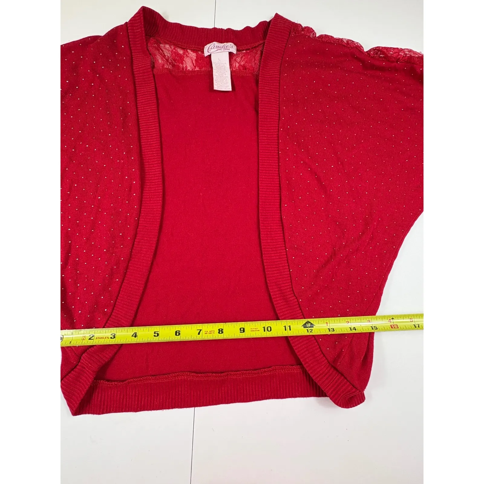 Candies Girl Red Glitter Lace Trim Dolman Sleeve Shrug Bolero Cardigan Top L Size L - Image 6
