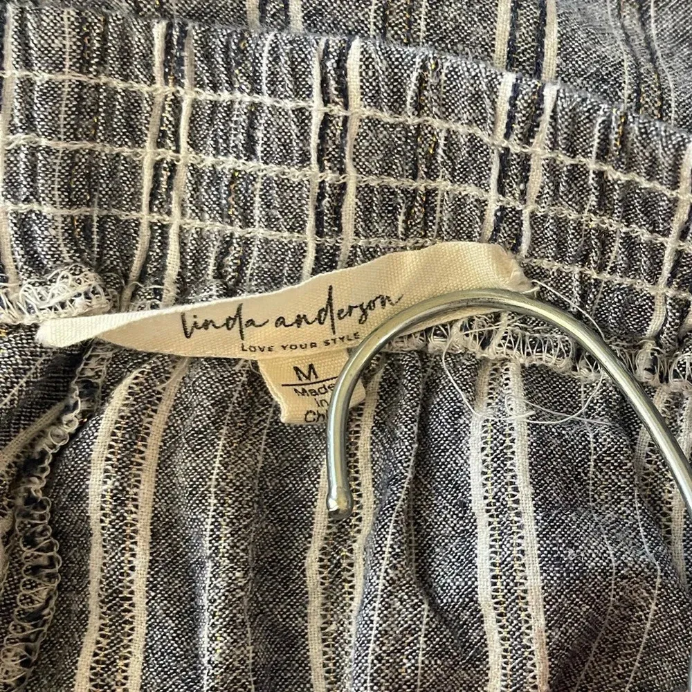 Women’s Linda Anderson linen blend wide leg blue stripe pants Medium - Image 4