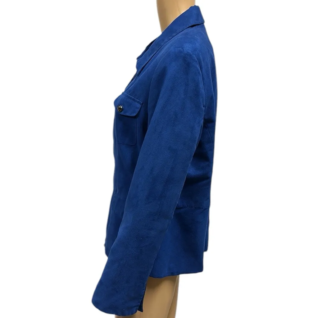 Evan Picone Blue Sueded Zip Up Jacket 4 Button Flap Pockets Womens 14 - Image 4