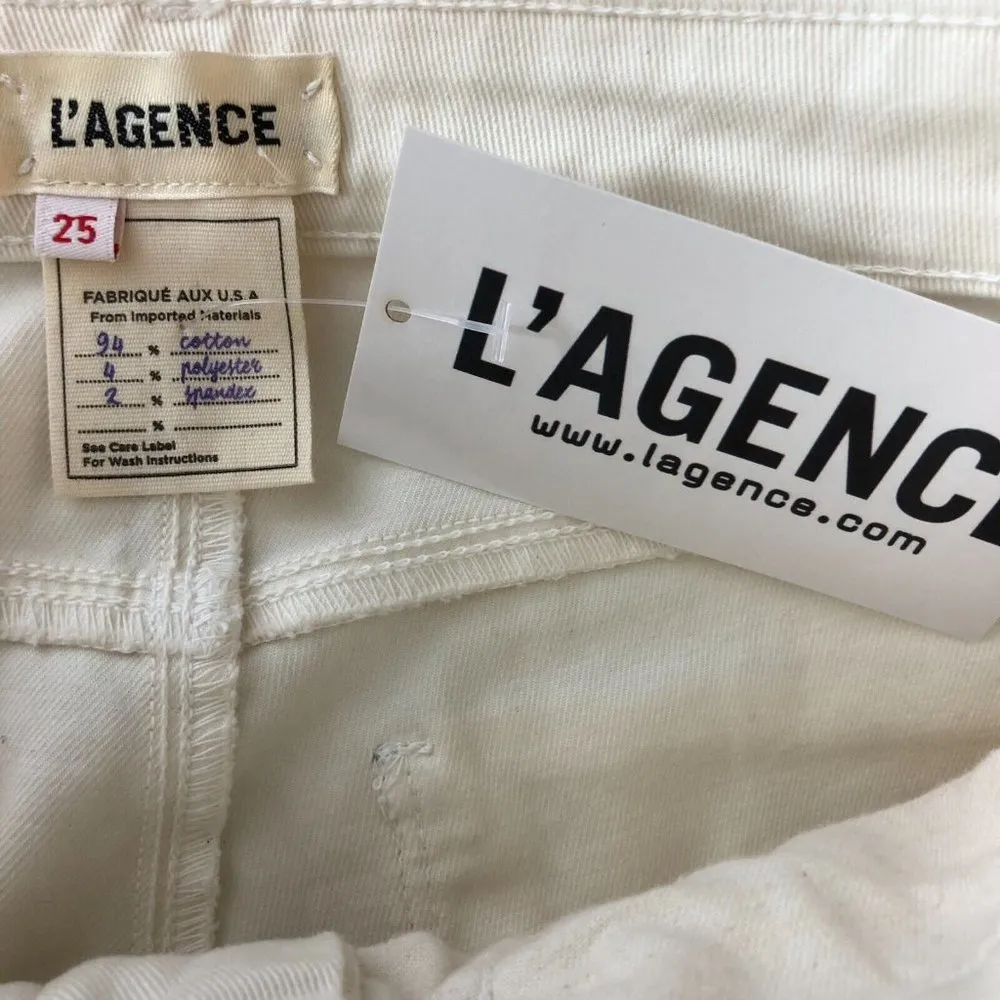 L'agence Nadia Cropped Straight Jeans White Silver Tuxedo Stripe Stretch 25 - Image 5