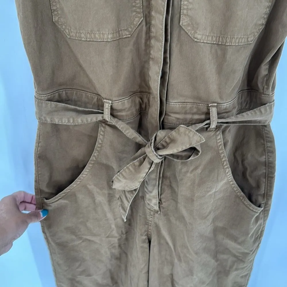 VERONICA BEARD Cropped cotton-blend twill jumpsuit brown tan casual size S - Image 9