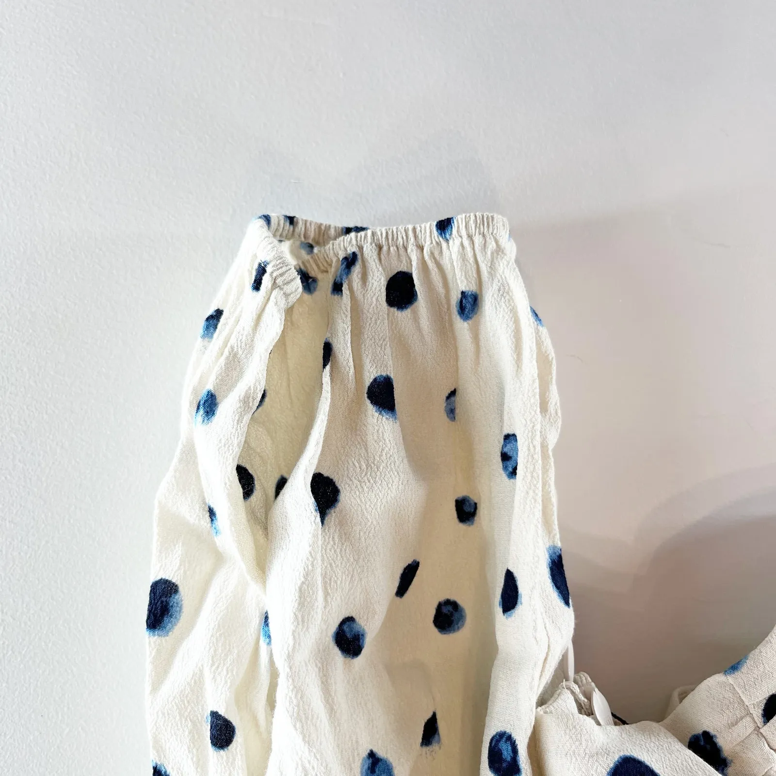 Wilfred Puff Sleeve Polka Dot Crop Lolita Blouse Birch Classic Navy Large NWT - Image 13