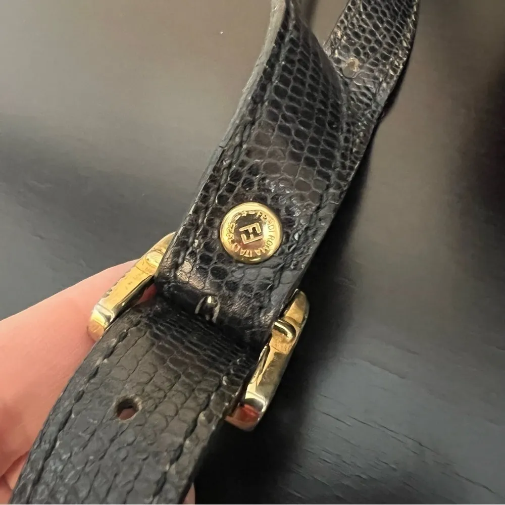 FENDI Vintage leather and coated canvas bag, striped, black 14”x10”, authentic - Image 9