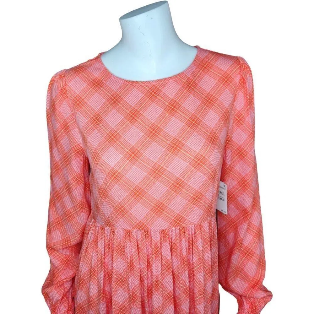 NWT BP. Womens XS Pink Red Ian Bias Plaid Long Balloon Sleeve Midi Dress… - Image 15