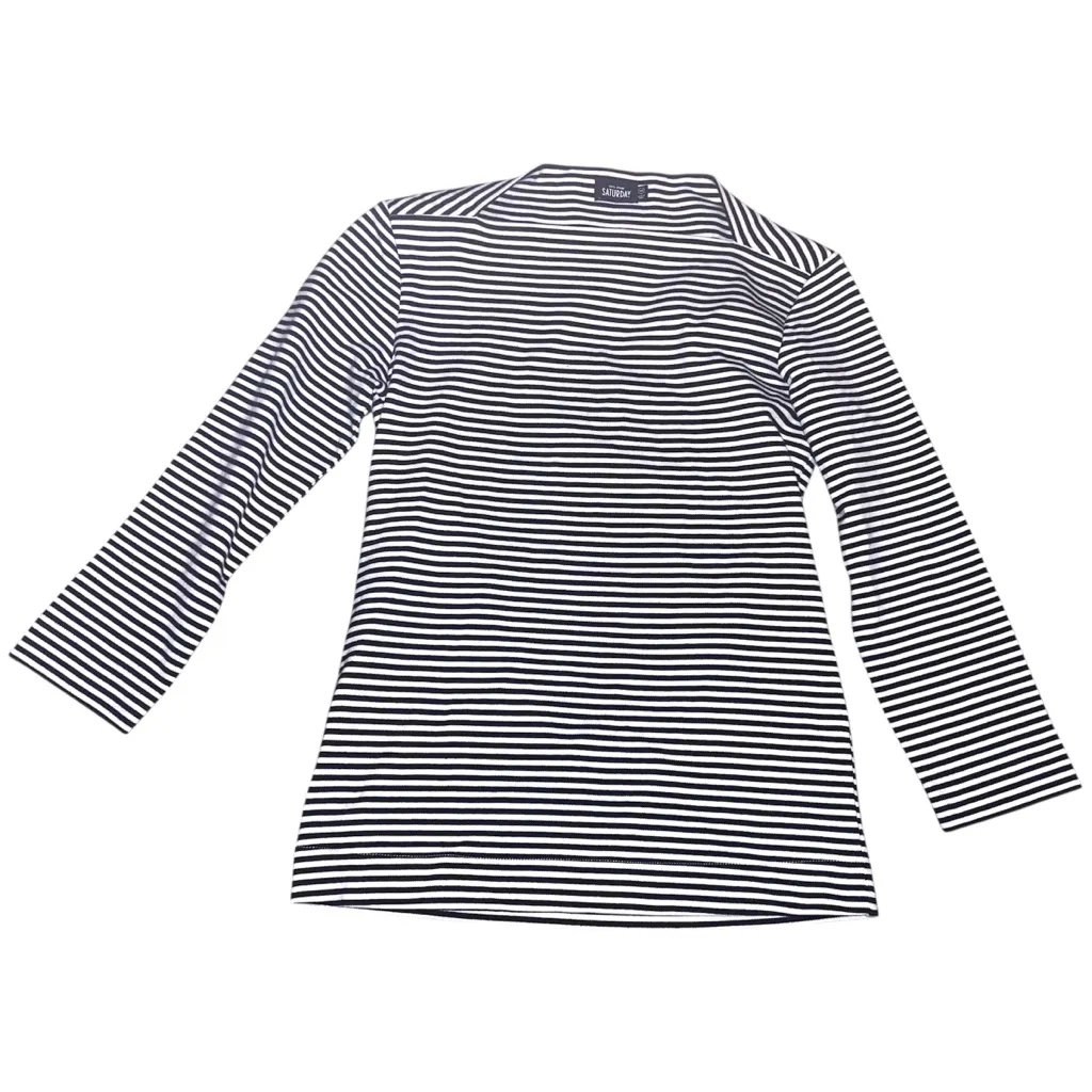 Kate Spade Saturday Let Loose Top Black White Stripe Shirt Slip Neck - Image 2