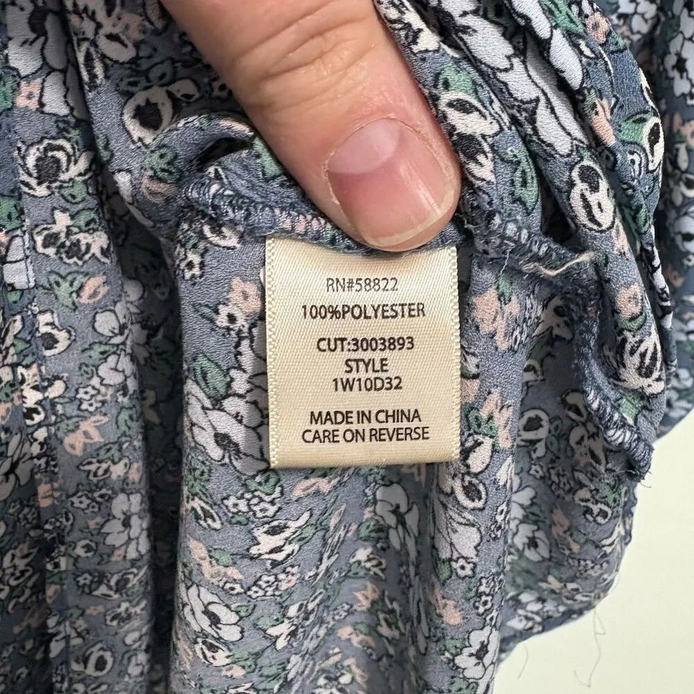 Max Studio Blue Floral Print Crepe Ruched Sleeve Blouse Lightweight 2X Cottage - Image 5