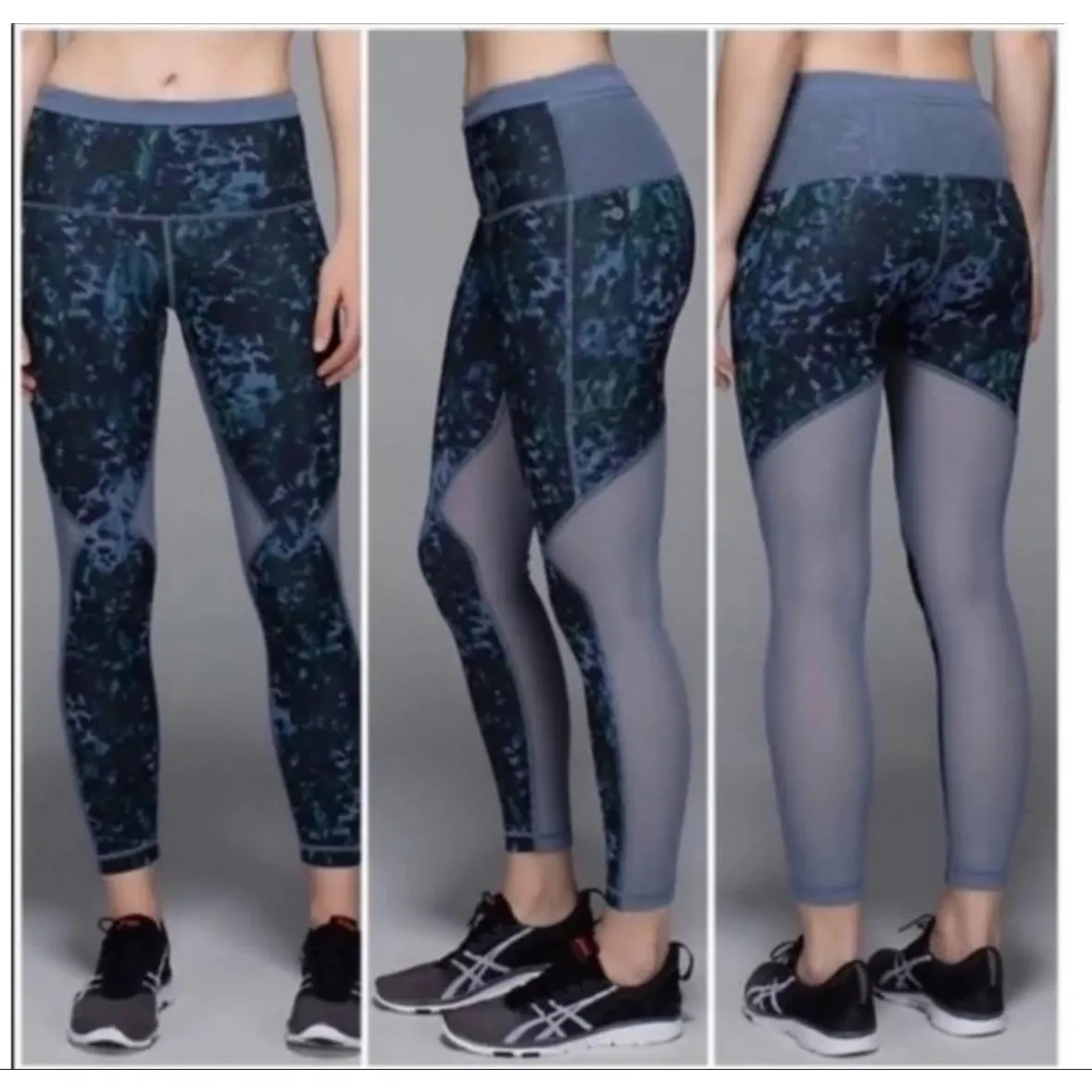 Lululemon Running In The City 7/8 Tight Floral Backdrop Blue Denim Mesh Size 6 - Image 2