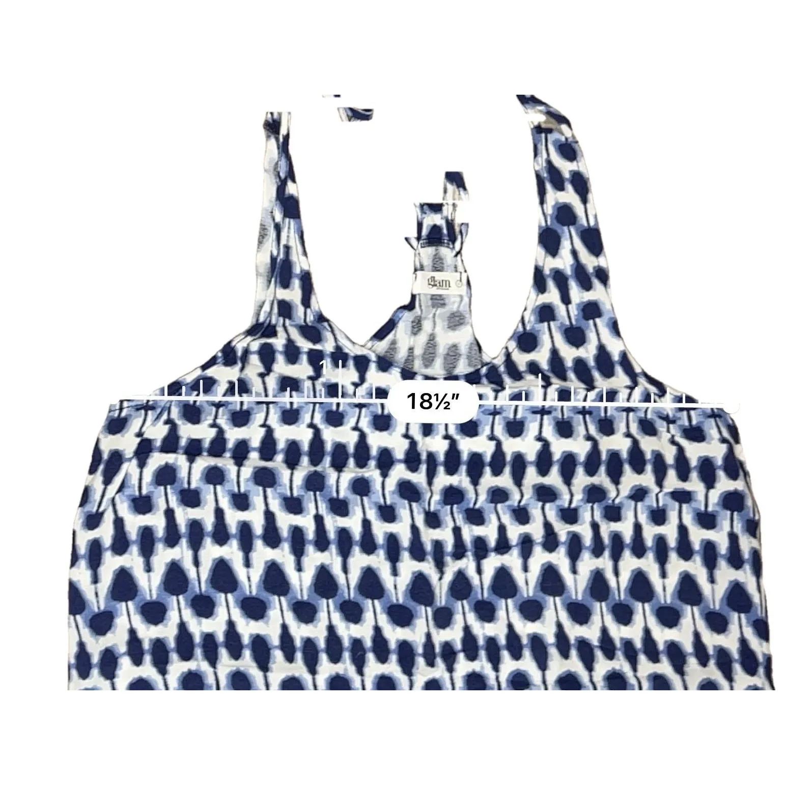 Glam Racerback Ikat Swim Coverup Dress LARGE‎ Blue White Coastal Bohemian - Image 4