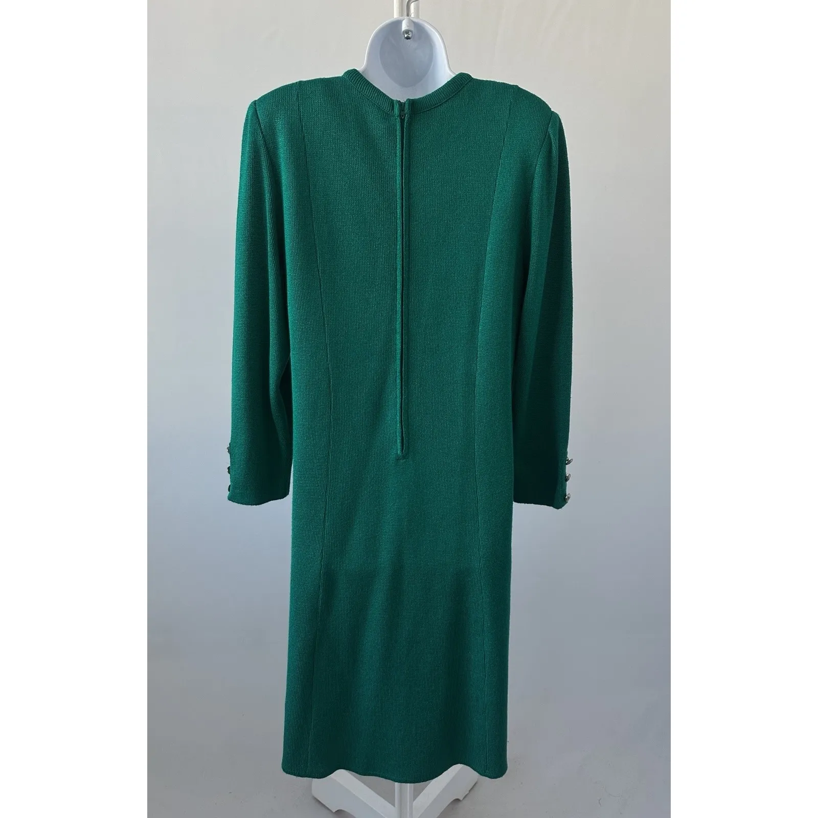 VTG Mita Women's Knit Sweater Dress Sz 16 Krinkle Spun Teal Gold Accents (b50) Green - Image 3
