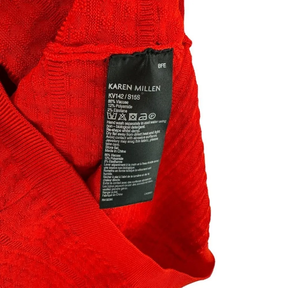 KAREN MILLEN Tomato Red Dot Texture Knit Sleeveless Sheath Dress Size 3/L - Image 6