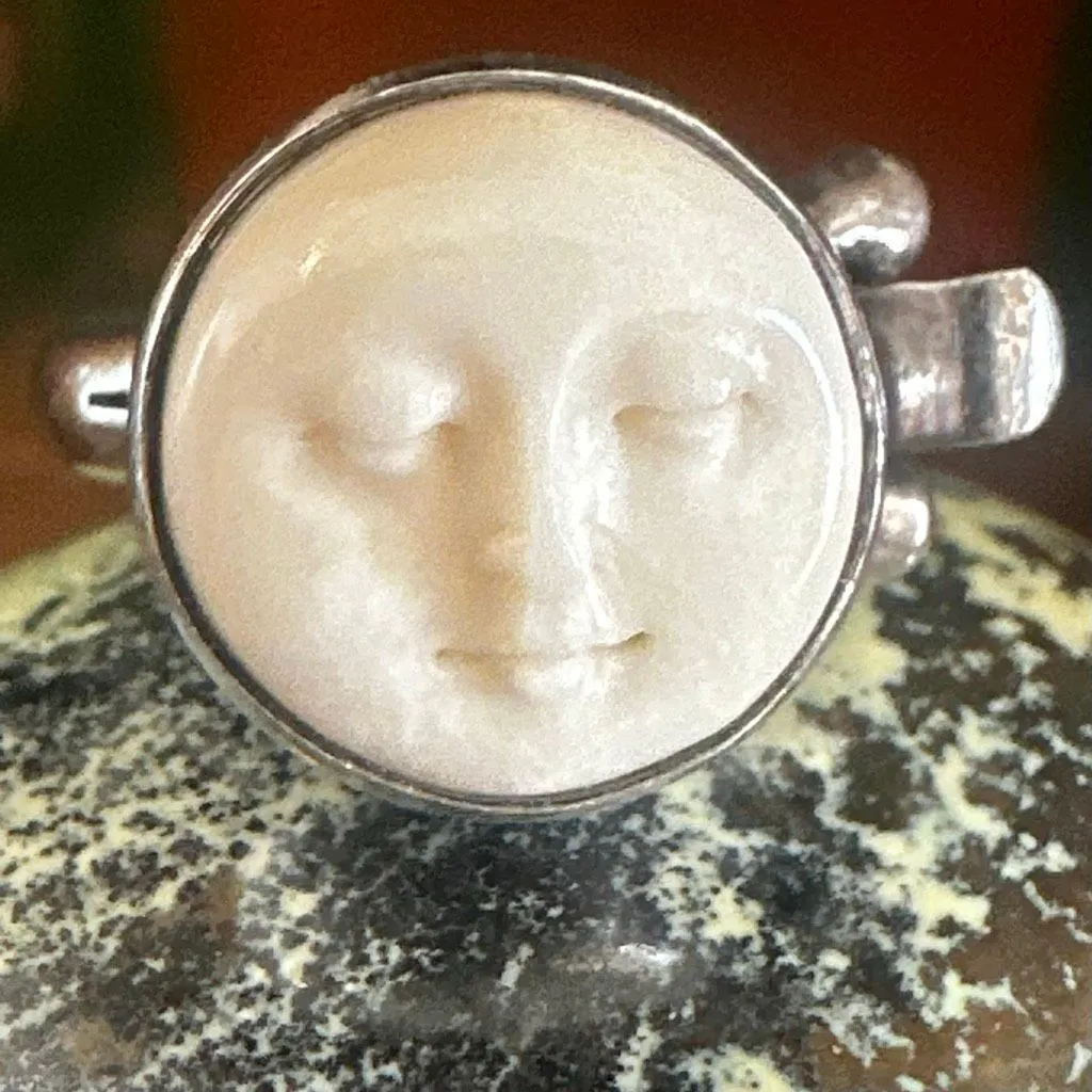 Sajen Sterling Silver Carved Moon Goddess Face Ring - Image 6