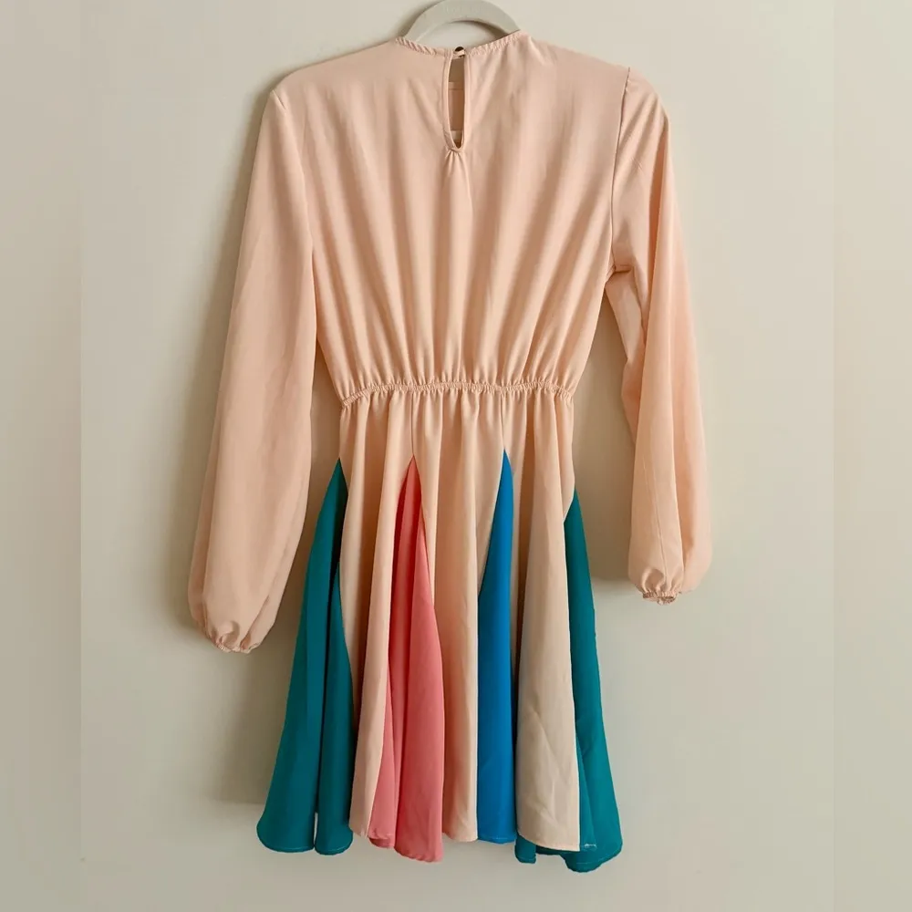 Sugarfox Colorblock Skater Style Dress Twirl Skirt Long Sleeve Size S Orange - Image 8