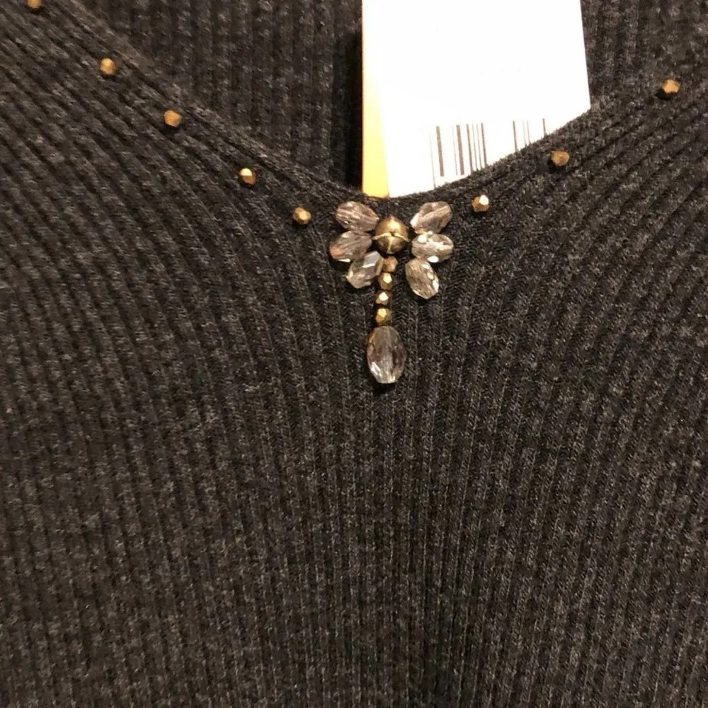 CYNTHIA STEFFE Charcoal Embellished Sweater Large - Image 7