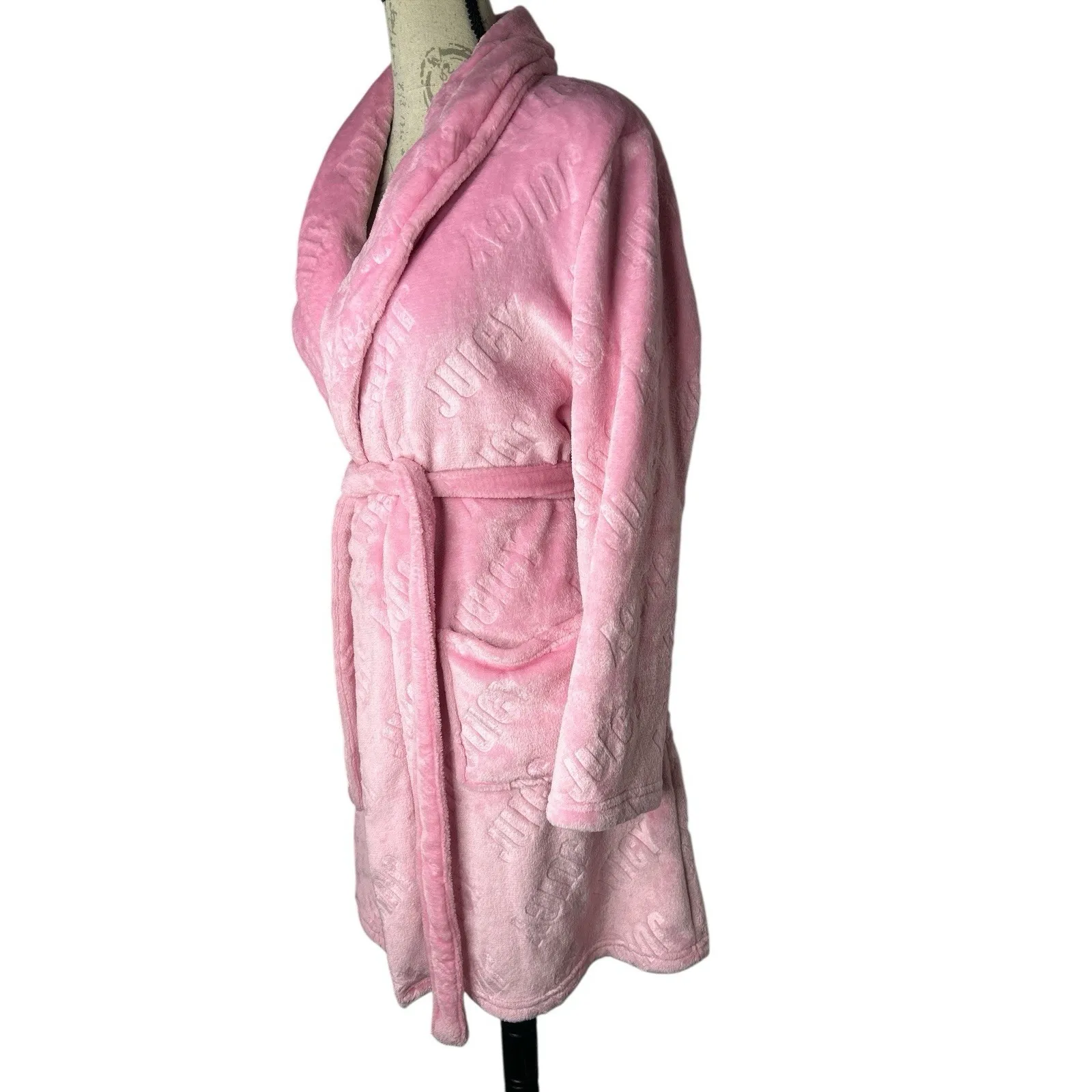 Juicy Couture Soft Cuddly Barbie Pink Plush Signature Belted Robes S EUC - Image 2
