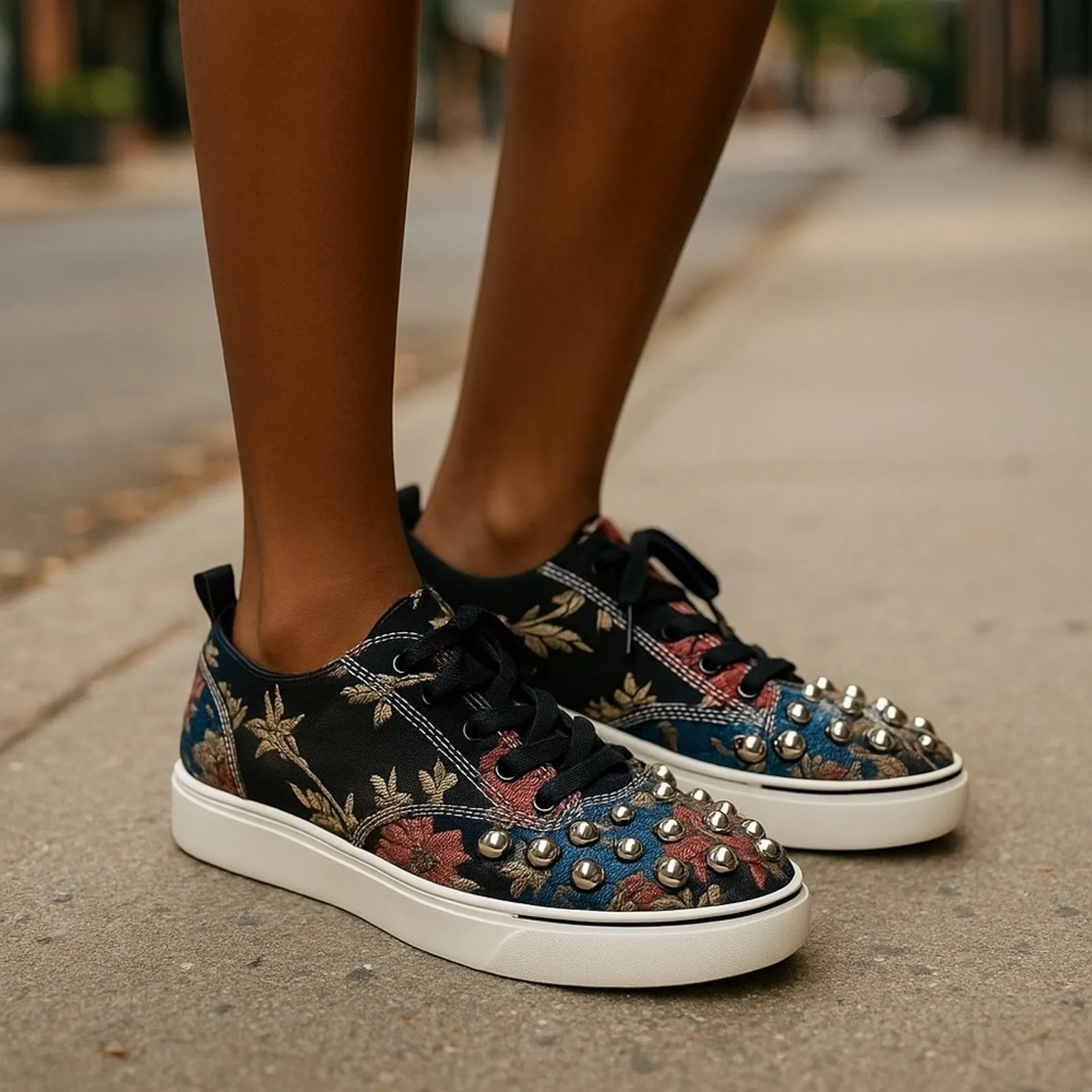 Zara Studded Jacquard Floral Sneakers EU 36 US 6 Statement Shoes - Image 16