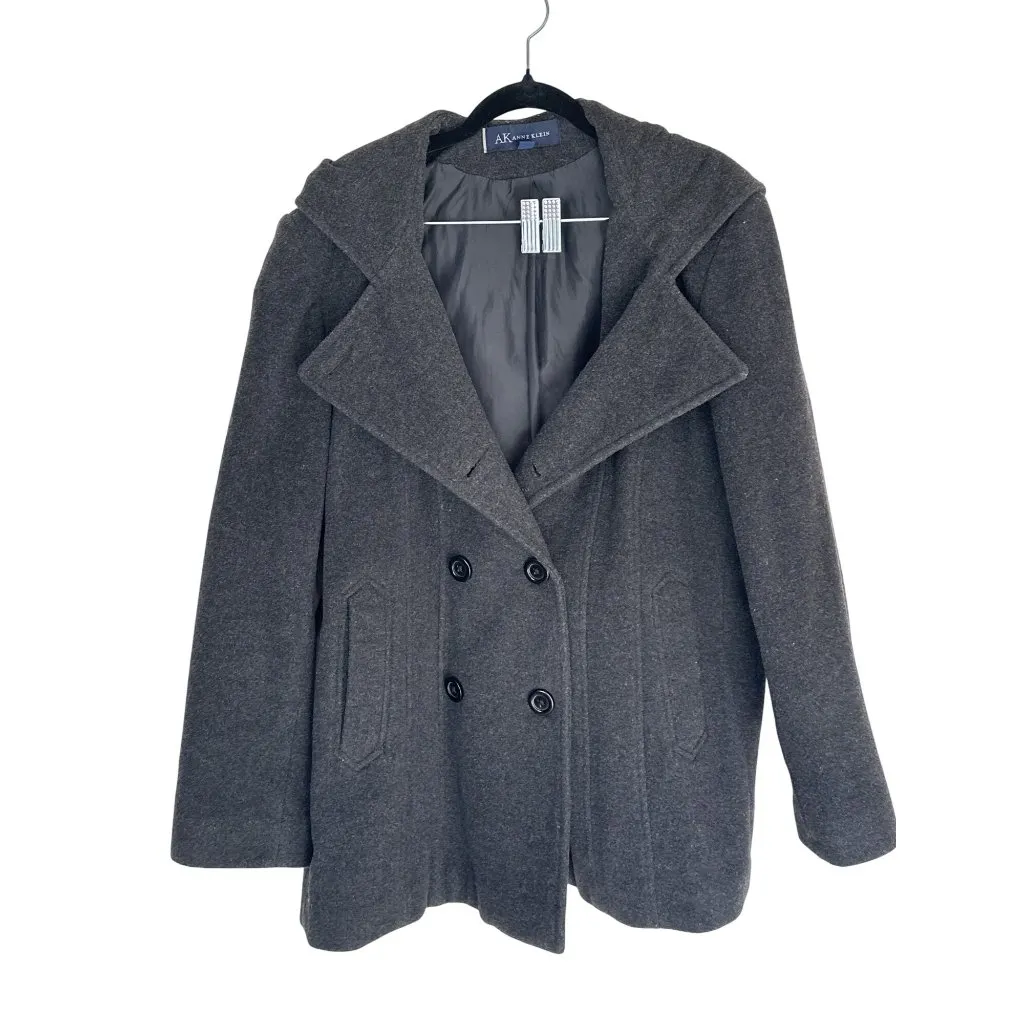 AK Anne Klein Siz XL Hooded Peacoat Wool Blend Double - Image 3